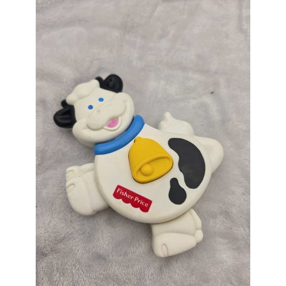 Vtg 1995 Fisher-Price White & Black Cow Toy It works Plays mcdonald's song